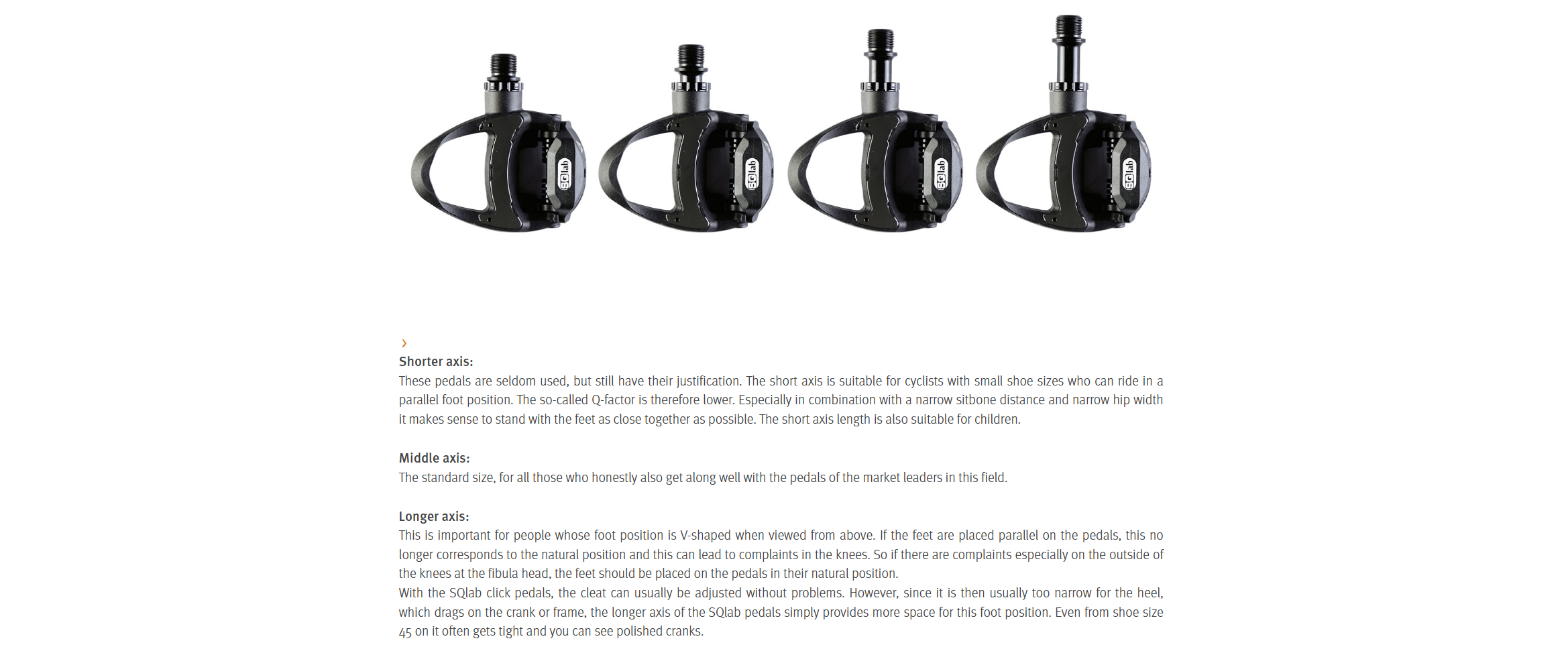 SQlab 512 road pedal axle length guide
