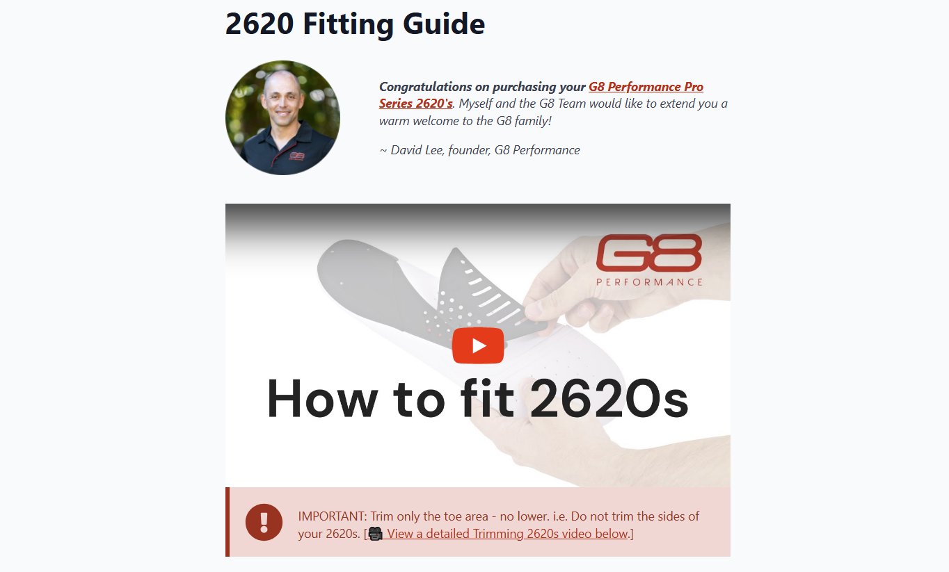 G8 Performance insole fitting guide